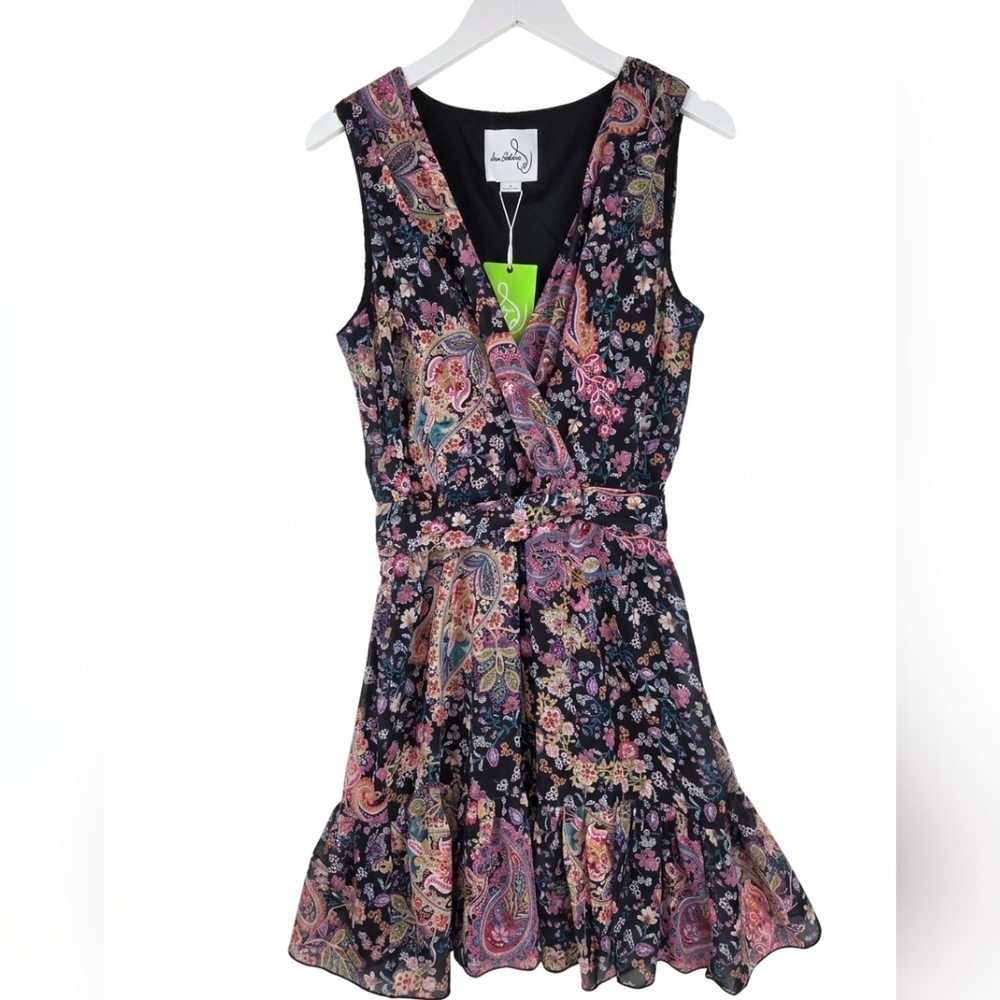 SAM EDELMAN NWT Dark Paisley A Line‎ Mini Dress Chiffon Tiered Ruffle Boho 8